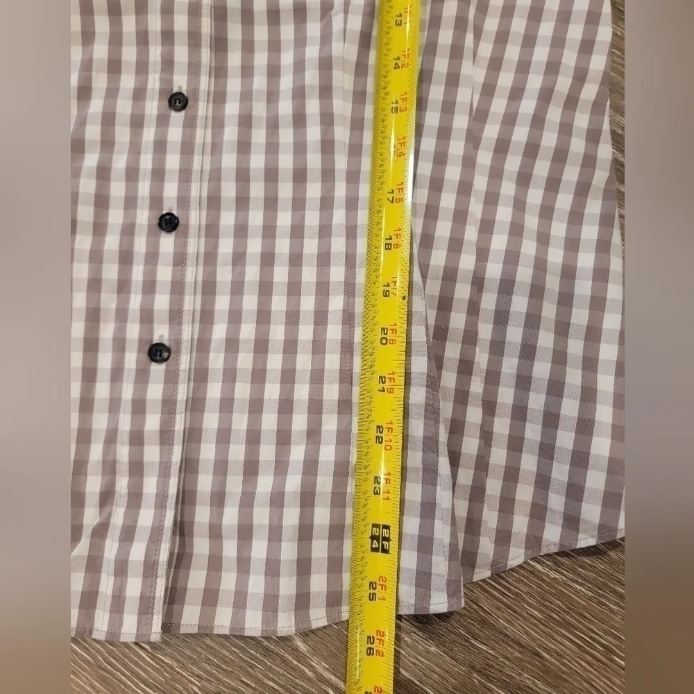 Lafayette 148 Taupe and Cream Plaid Gingham Button Down Blouse size 10 - Picture 7 of 9